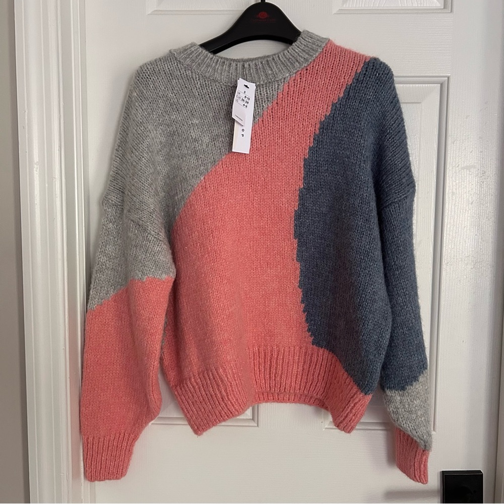 NEW Topshop Abstract Colorblock Crew Neck Sweater (US 4-6) Small
